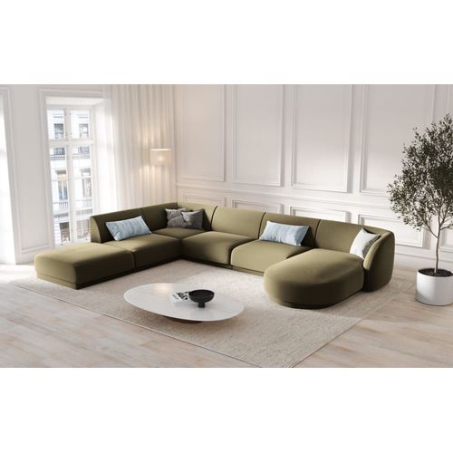 Canap D'angle Ct Gauche 6 Places En Tissu Velours Vert