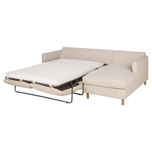 Canap D'angle Droit Convertible 4/5 Places En Textile Tram Beige, Matelas 14 Cm