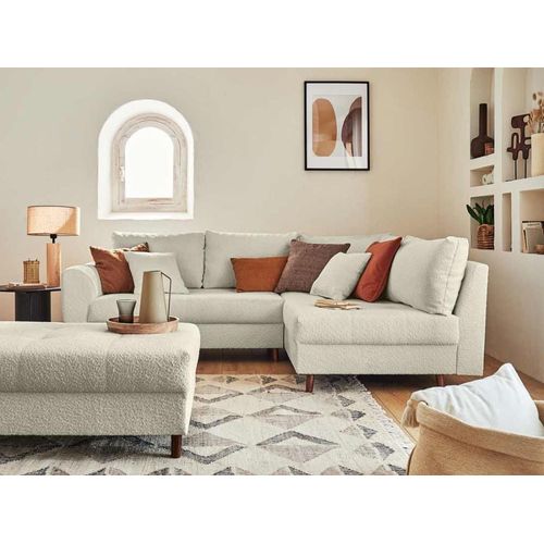 Canap D'angle Droit Convertible 4 Places En Tissu Bouclette Beige