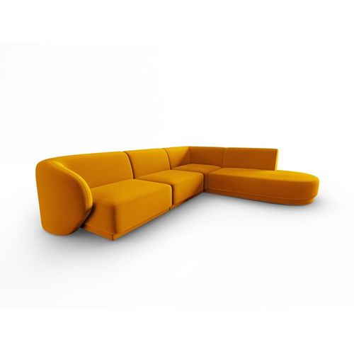 Canap D'angle Droit Modulable 5 Places En Velours Jaune
