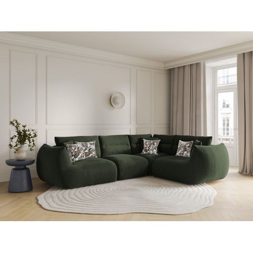 Canap D'angle Droit Modulable 5 Places Tissu Structurel Vert Mousse