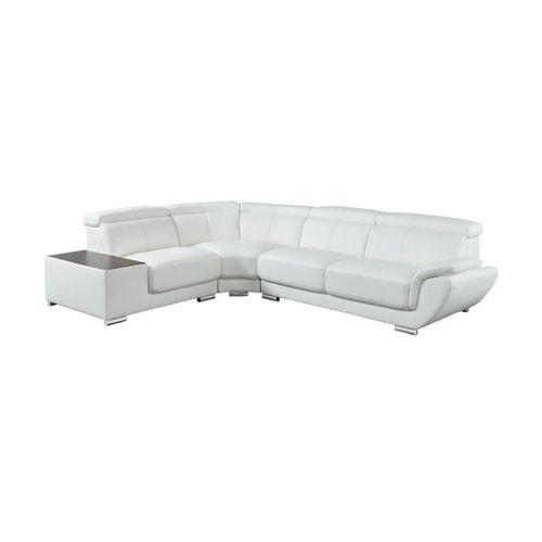 Canap D'angle En Cuir Nahia - Blanc - Angle Gauche