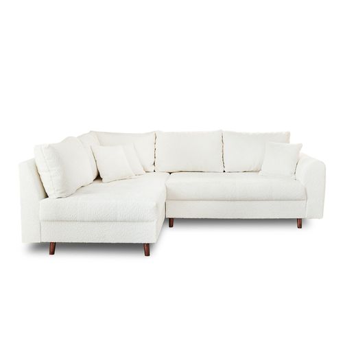 Canap D'angle Gauche 4 Places En Tissu Bouclette Blanc