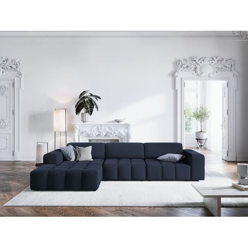 Canap D'angle Gauche 4 Places En Tissu Velours Bleu Fonc