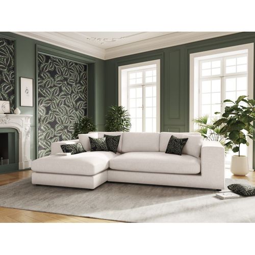 Canap D'angle Gauche 5 Places En Tissu Structurel Blanc