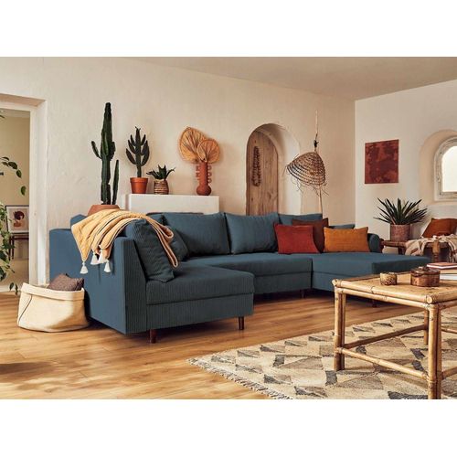 Canap D'angle Gauche 7 Places En Velours Ctel Bleu Nuit