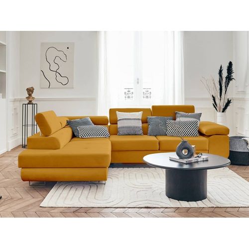 Canap D'angle Gauche Convertible 5 Places En Velours Jaune