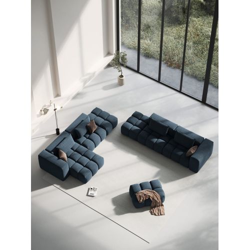 Canap D'angle Gauche Modulable 4 Places Tissu Structurel Bleu Fonc