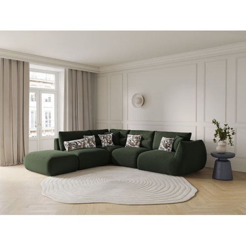 Canap D'angle Gauche Modulable 7 Places Tissu Structurel Vert Mousse