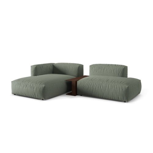 Canap D'angle Gauche Modulaire 2 Places Tissu Structurel Vert Mousse