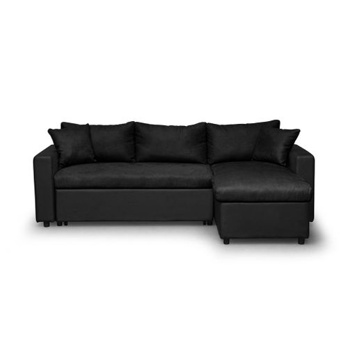 Canap D'angle Maria Rversible Et Convertible Avec Coffre En Simili Et Microfibre - Noir