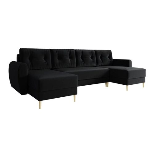 Canap D'angle Memphis 110, Noir, Fonction De Couchage, 307x139x95cm