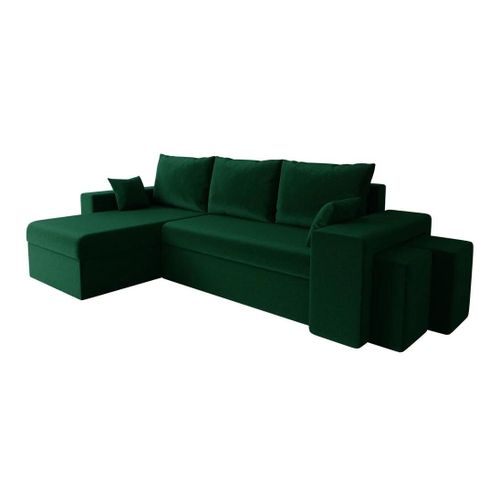 Canap D'angle Memphis 129, Vert, Fonction De Couchage, 256x139x80cm