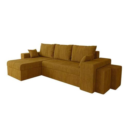 Canap D'angle Memphis 138, Jaune, Fonction De Couchage, 256x139x80cm