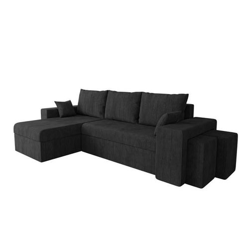 Canap D'angle Memphis 138, Noir, Fonction De Couchage, 256x139x80cm