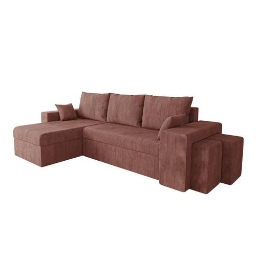 Canap D'angle Memphis 138, Rose, Fonction De Couchage, 256x139x80cm