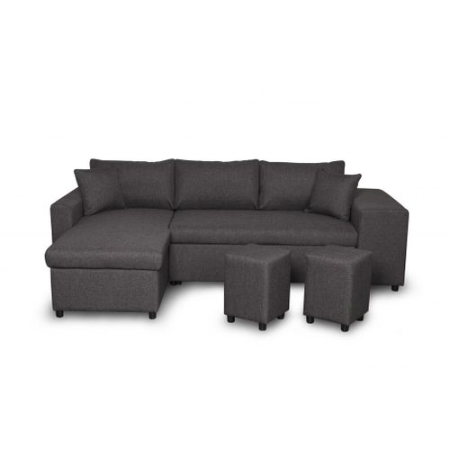 Canap D'angle Oslo Convertible Avec Coffre Et Poufs En Tissu - Gris Fonc, Position Du Rangement Poufs - Droit