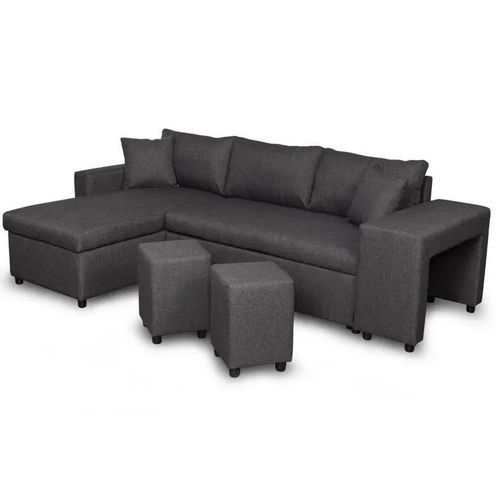 Canap D'angle Oslo Convertible Avec Coffre Et Poufs En Tissu - Gris Fonc, Position Du Rangement Poufs - Gauche