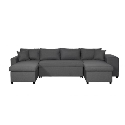 Canap D'angle Panoramique Oslo Convertible Avec Coffres Et Poufs En Tissu - Gris Fonc, Position Du Rangement Poufs - Droit