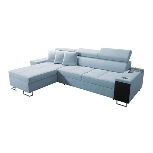 Canap D'angle Pearland 107, Bleu, Fonction De Couchage, 272x170x84cm