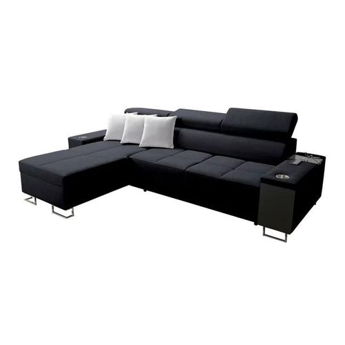 Canap D'angle Pearland 108, Noir, Fonction De Couchage, 290x183x84cm