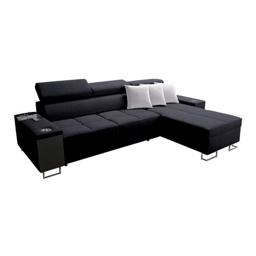 Canap D'angle Pearland 108, Noir, Fonction De Couchage, 290x183x84cm