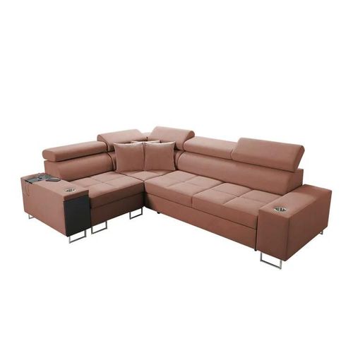 Canap D'angle Pearland 109, Rose, Fonction De Couchage, 283x207x84cm
