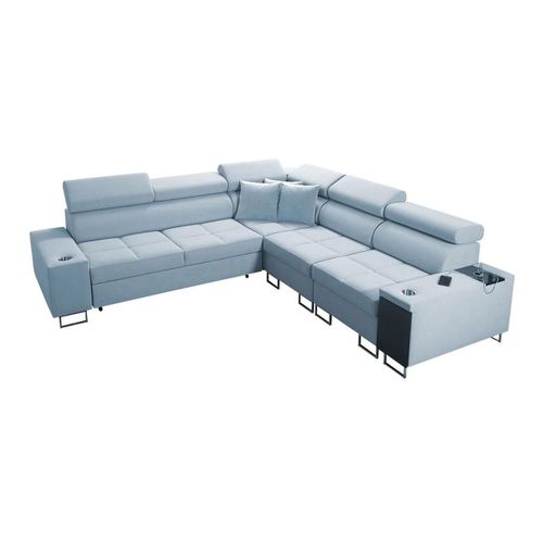 Canap D'angle Pearland 110, Bleu, Fonction De Couchage, 284x283x84cm