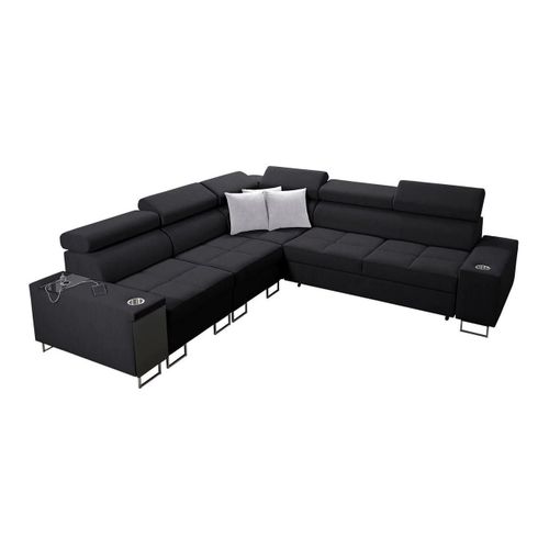 Canap D'angle Pearland 110, Noir, Fonction De Couchage, 284x283x84cm