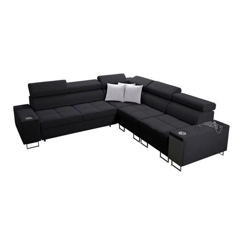 Canap D'angle Pearland 110, Noir, Fonction De Couchage, 284x283x84cm