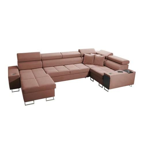 Canap D'angle Pearland 111, Rose, Fonction De Couchage, 340x207x84cm