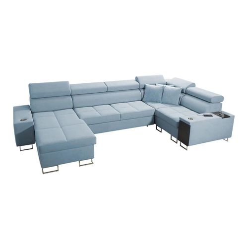 Canap D'angle Pearland 112, Bleu, Fonction De Couchage, 360x207x84cm