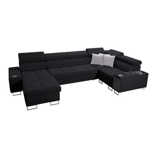 Canap D'angle Pearland 112, Noir, Fonction De Couchage, 360x207x84cm