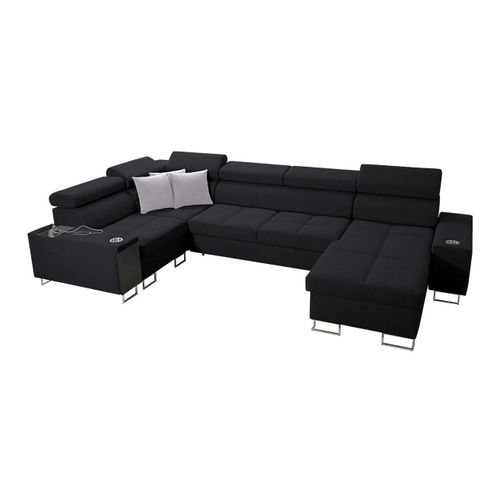 Canap D'angle Pearland 112, Noir, Fonction De Couchage, 360x207x84cm