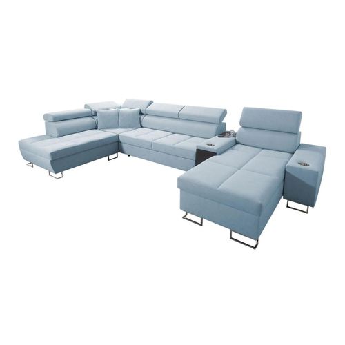 Canap D'angle Pearland 113, Bleu, Fonction De Couchage, 371x221x84cm