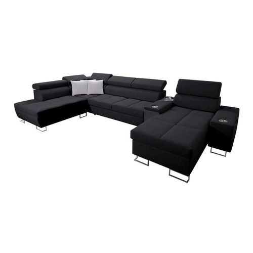 Canap D'angle Pearland 113, Noir, Fonction De Couchage, 371x221x84cm