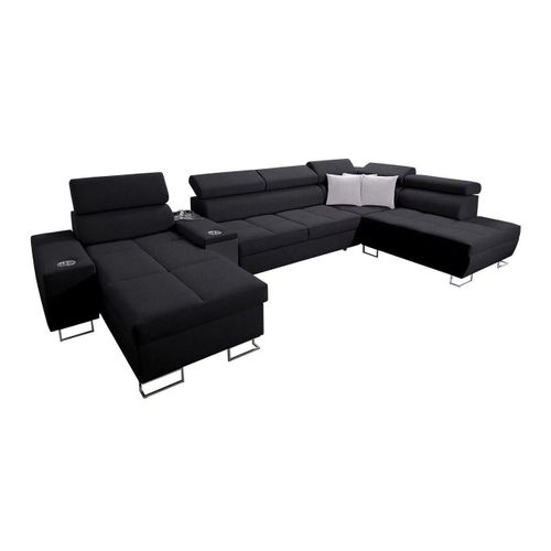 Canap D'angle Pearland 113, Noir, Fonction De Couchage, 371x221x84cm
