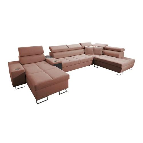 Canap D'angle Pearland 113, Rose, Fonction De Couchage, 371x221x84cm