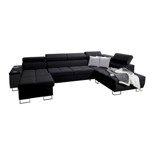 Canap D'angle Pearland 114, Noir, Fonction De Couchage, 360x221x84cm