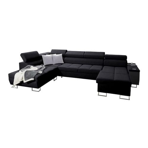 Canap D'angle Pearland 114, Noir, Fonction De Couchage, 360x221x84cm