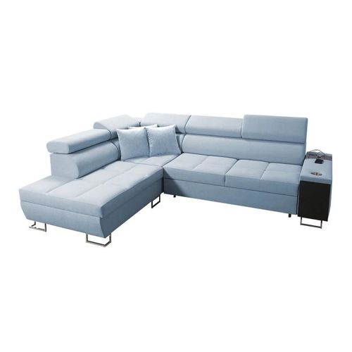 Canap D'angle Pearland 115, Bleu, Fonction De Couchage, 283x221x84cm