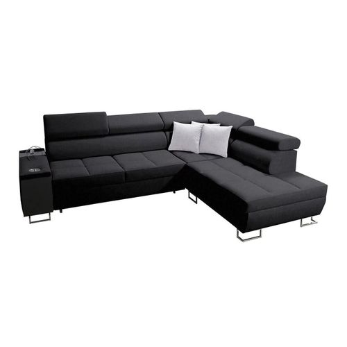 Canap D'angle Pearland 115, Noir, Fonction De Couchage, 283x221x84cm