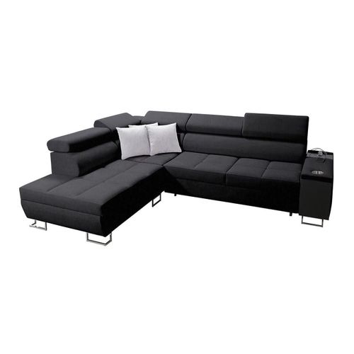 Canap D'angle Pearland 115, Noir, Fonction De Couchage, 283x221x84cm