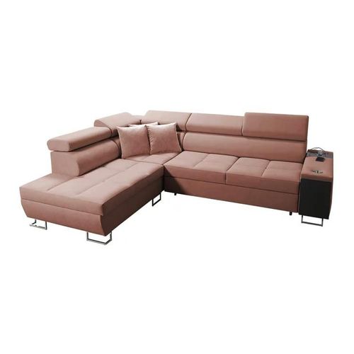 Canap D'angle Pearland 115, Rose, Fonction De Couchage, 283x221x84cm
