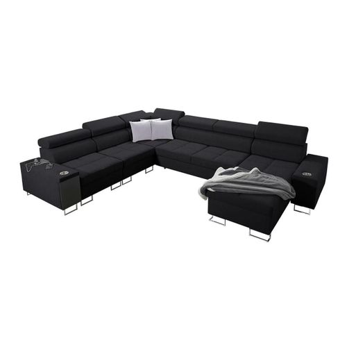 Canap D'angle Pearland 116, Noir, Fonction De Couchage, 360x284x84cm