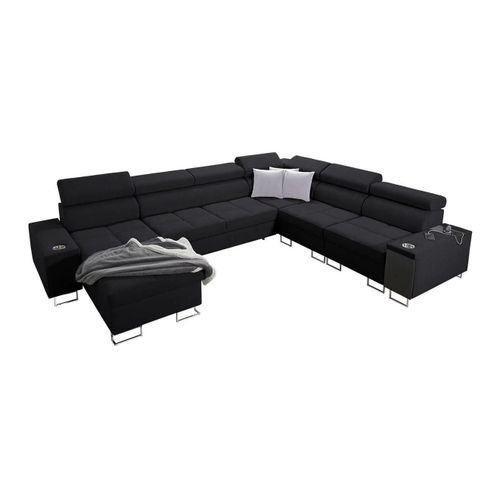 Canap D'angle Pearland 116, Noir, Fonction De Couchage, 360x284x84cm