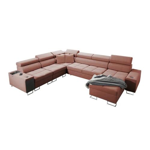 Canap D'angle Pearland 116, Rose, Fonction De Couchage, 360x284x84cm