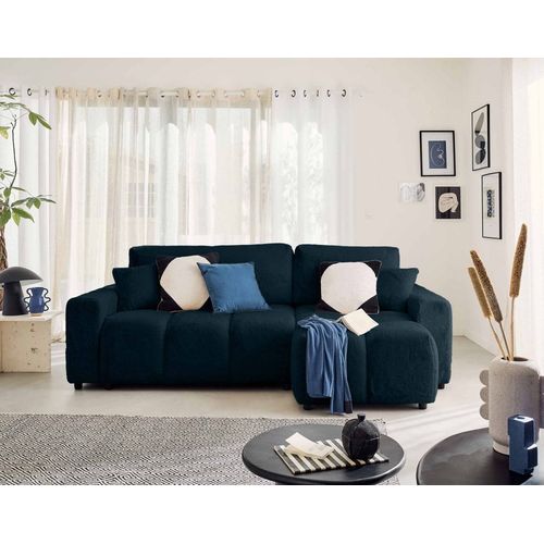 Canap D'angle Rversible Convertible 4 Places En Fausse Fourrure Bleu