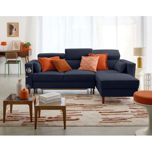 Canap D'angle Rversible Convertible 4 Places En Tissu Textur Bleu