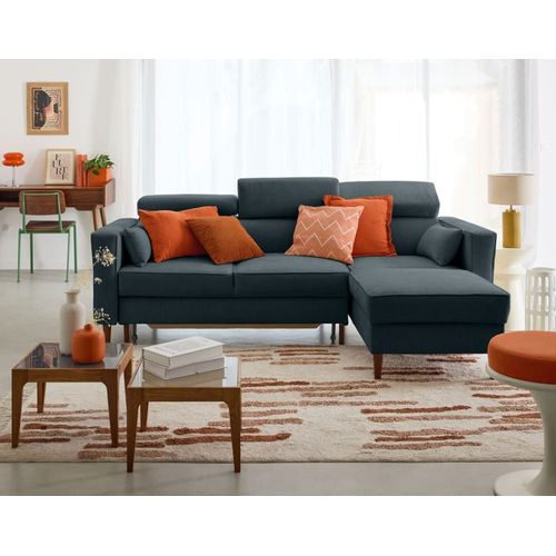 Canap D'angle Rversible Convertible 4 Places En Tissu Textur Bleu